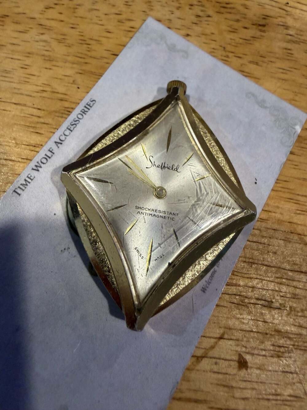 Sheffield Diamond Shape Pendant Watch Gold Tone Swiss Made
